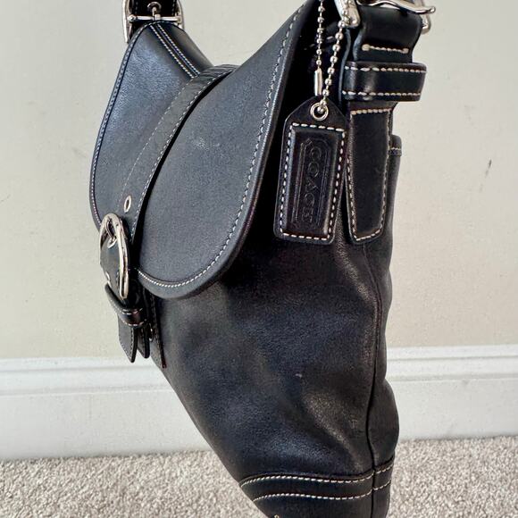 VTG Y2K Coach Soho Covertible Flap Crossbody Black Leather Bag Silver 9480 - Picture 3 of 16